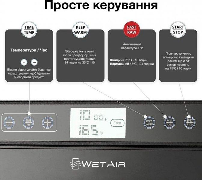 Сушарка для овочів і фруктів WetAir WFD-K700BSS з металевими лотками 1702336049 фото